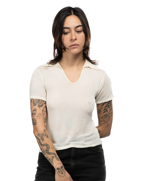 1940s Thrashed Sheer Polo Shirt