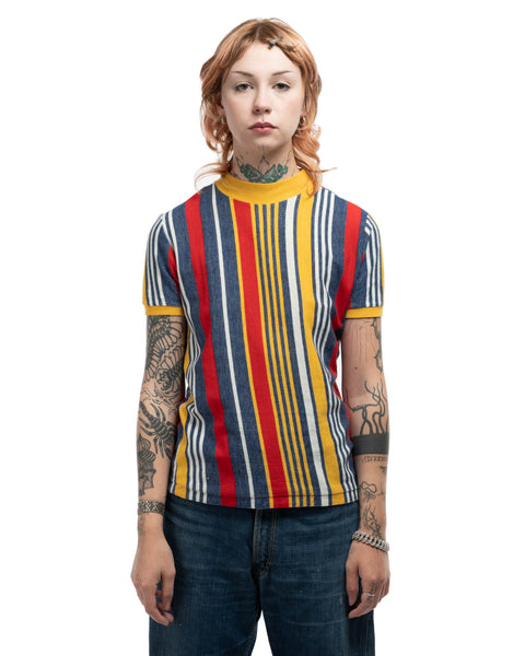 70's Striped Mock Neck Tee - Small
