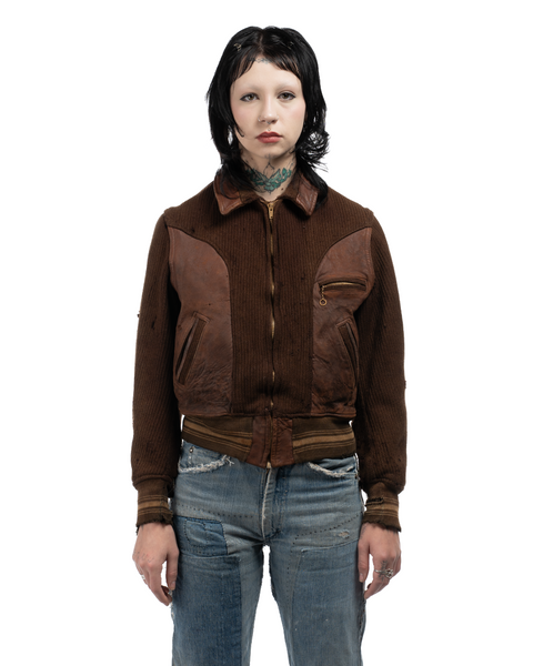 40's Leather Paneled Wool Jacket - Small