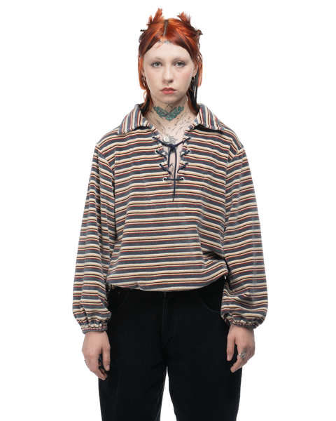 70's Lace Up Velvet Shirt - Medium