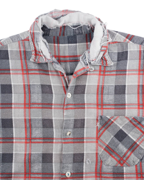 60's Plaid Loop Collar Shirt - Medium