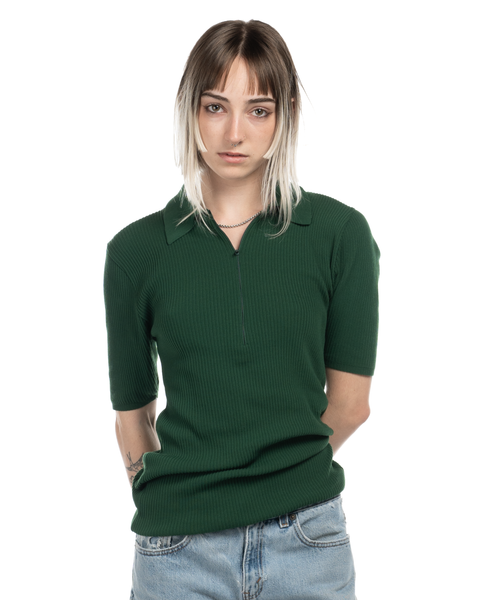 1970s Rib Knit Zip Polo