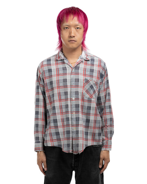 60's Plaid Loop Collar Shirt - Medium