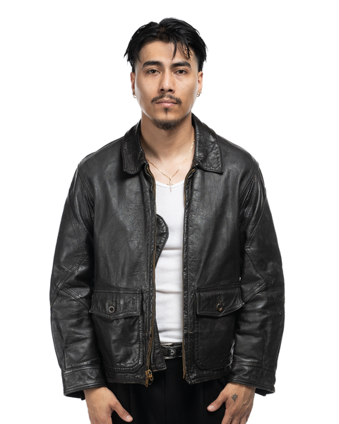 70s Leather Bomber Jacket - Large