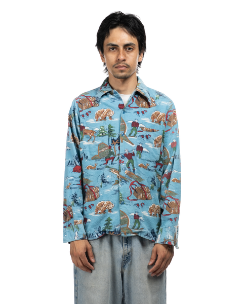 1960s Outdoorsman Print Cotton Flannel