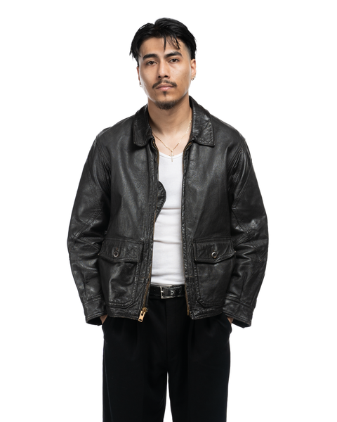 70s Leather Bomber Jacket - Large