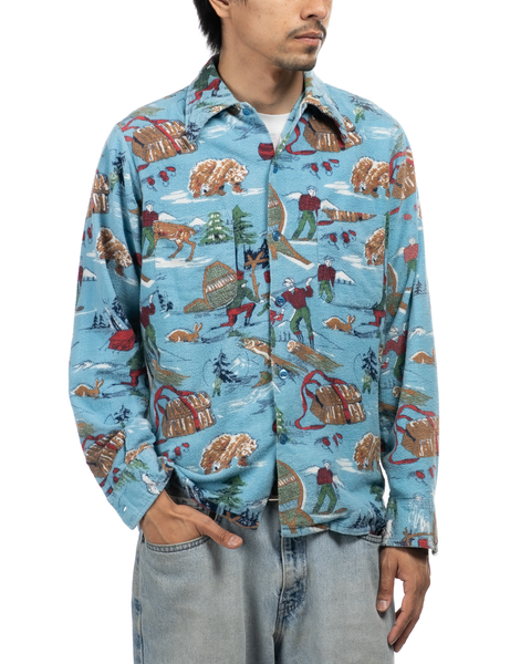 1960s Outdoorsman Print Cotton Flannel