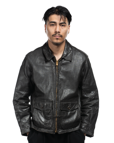 70s Leather Bomber Jacket - Large