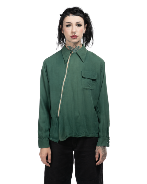 1950s Asymmetrical Zip Gabardine Shirt