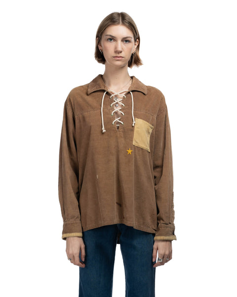 50's Corduroy Lace Up Shirt - XL