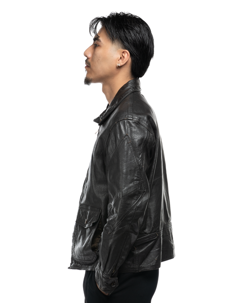 70s Leather Bomber Jacket - Large