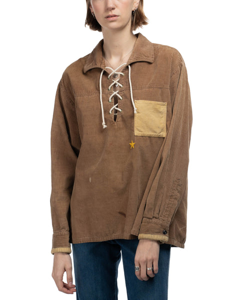 50's Corduroy Lace Up Shirt - XL