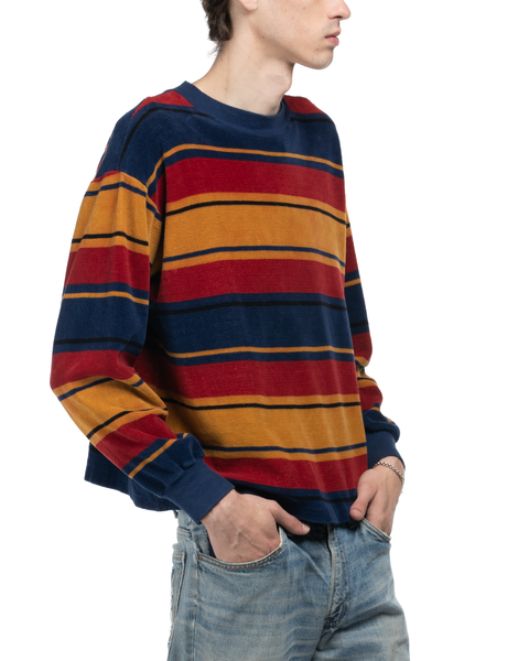 70s Velvety Striped Sweatshirt - Large