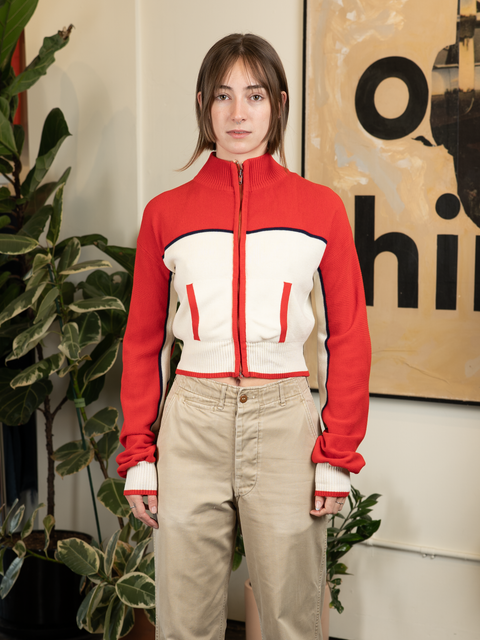 1970s Zippered Crop Fit Sweater