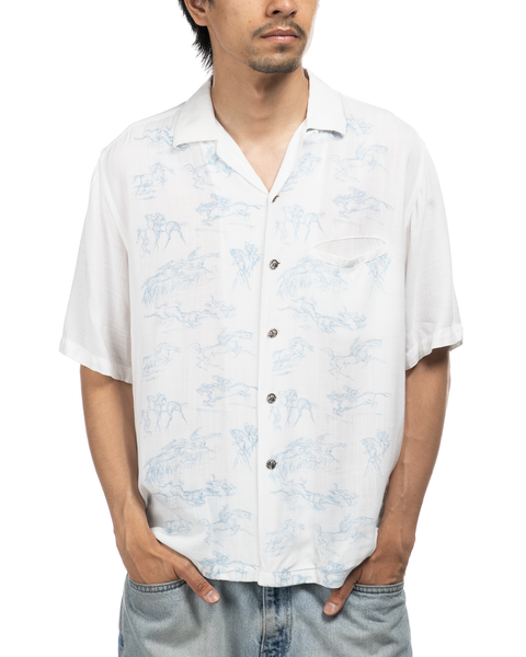 1960s Horse Illustration Loop Collar Shirt