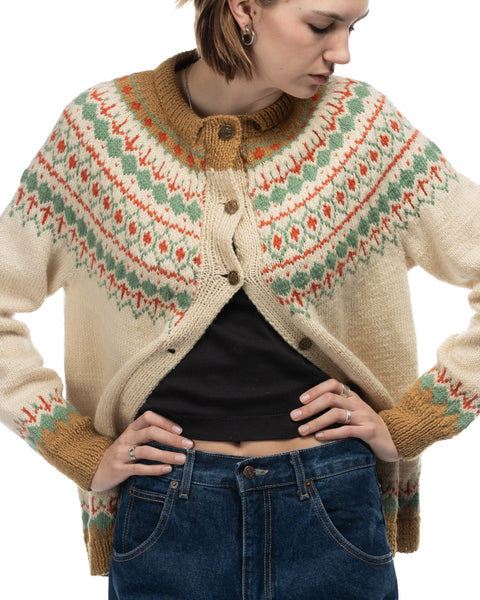 60's Patterned Cardigan Sweater - Medium