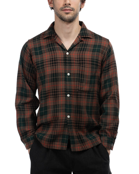 60's Plaid Loop Collar Shirt - Medium