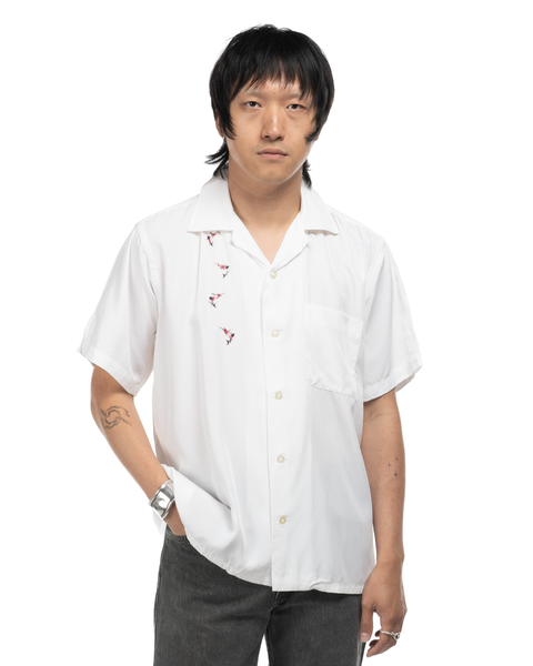 1960s Embroidered Rayon Loop Collar Shirt