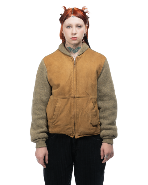 50's Paneled Wool & Leather Jacket - Medium