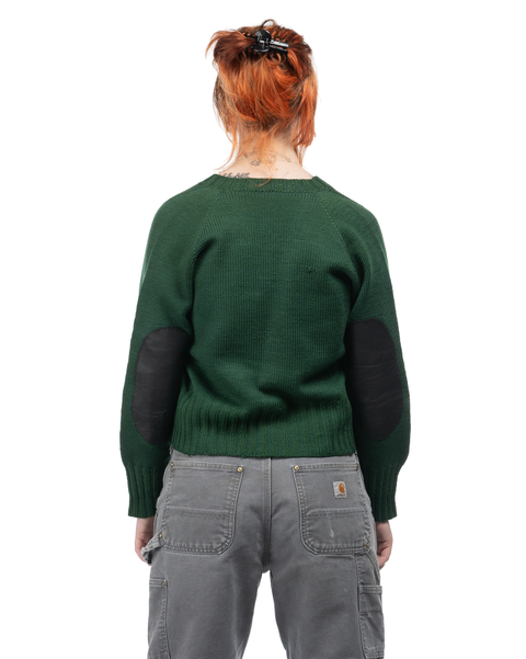 30's Boxy Elbow Patch Sweater - Small