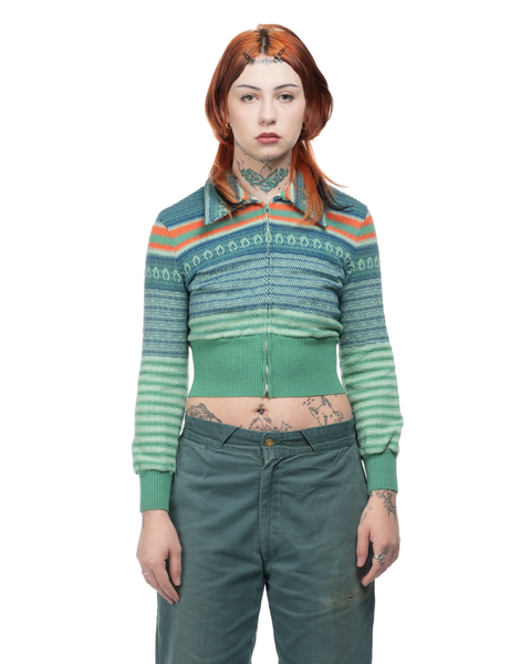 70's Cropped Zip Sweater - Medium