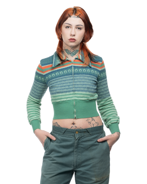 70's Cropped Zip Sweater - Medium