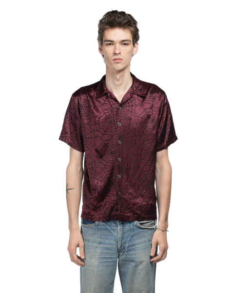 90s Web Embroidered Satin Shirt - Large