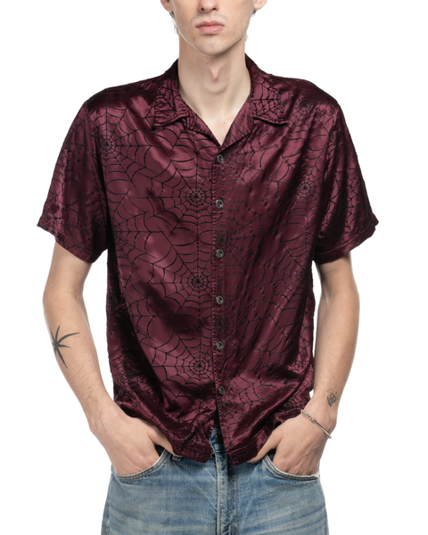 90s Web Embroidered Satin Shirt - Large