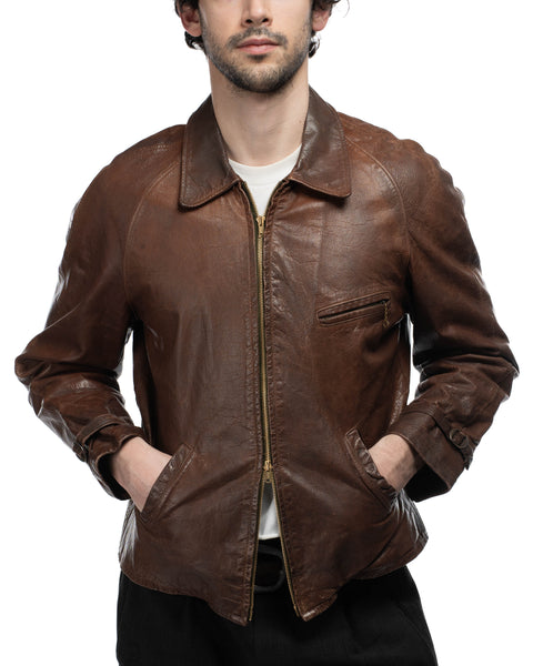 1940s Strappy Half Belted Leather Jacket