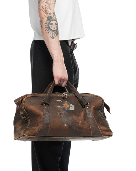 1930's Weekend Bag w/ Luggage Labels - OS