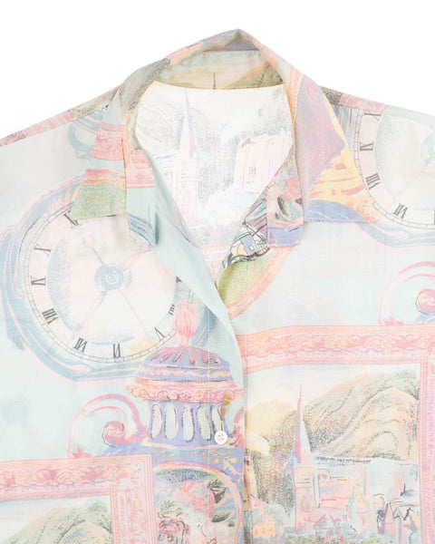 80’s Clock Patterned Button-Up - Large