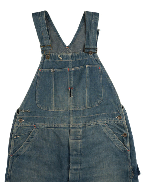 50’s Wreath Button Denim Overalls - Medium Short