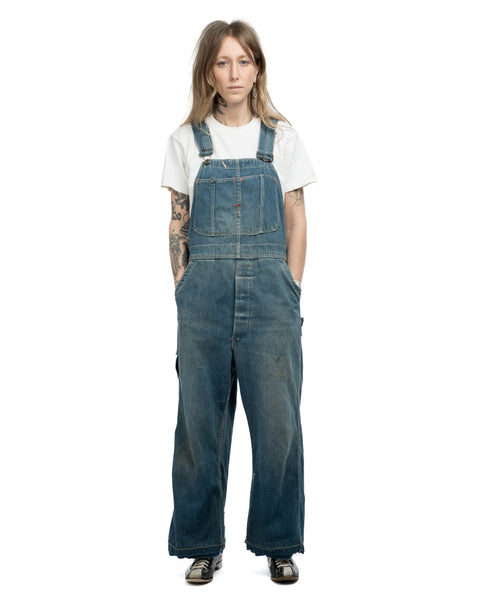 50’s Wreath Button Denim Overalls - Medium Short