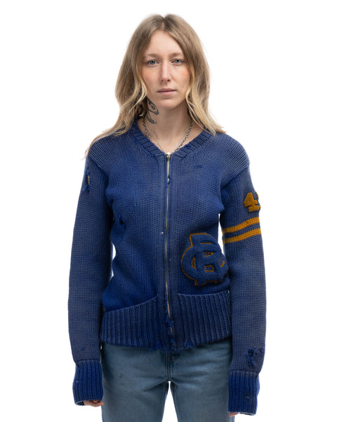 30’s Wool Knit Varsity Sweater - Small