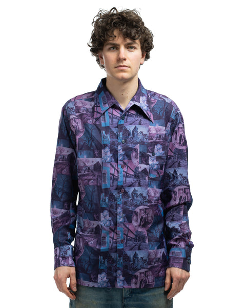 70’s Polyester Printed Button-Up Shirt - Large