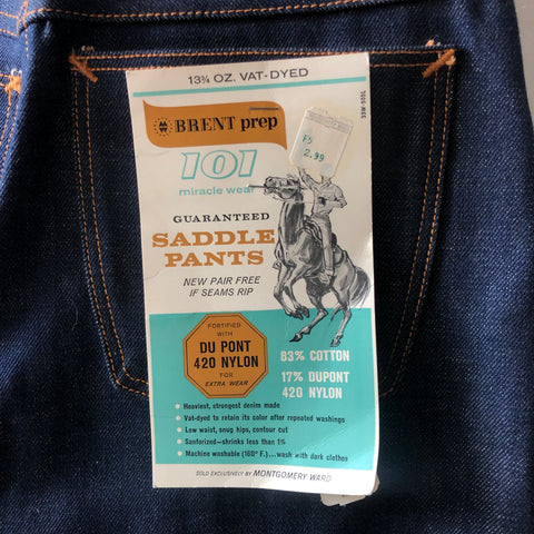 60's Deadstock Montgomery Ward 101 Saddle Pants Half Selvedge - 27” x 29”