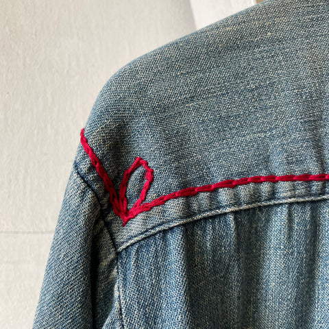 60’s Embroidered Denim Pearl Snap Western Shirt - XL