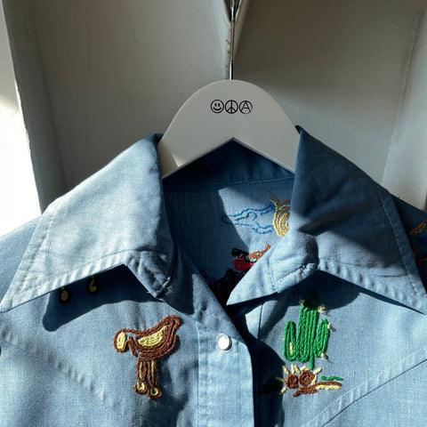 70’s Embroidered Chambray Western Shirt - Small