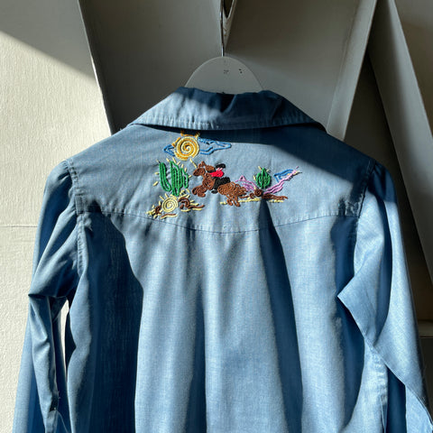 70’s Embroidered Chambray Western Shirt - Small