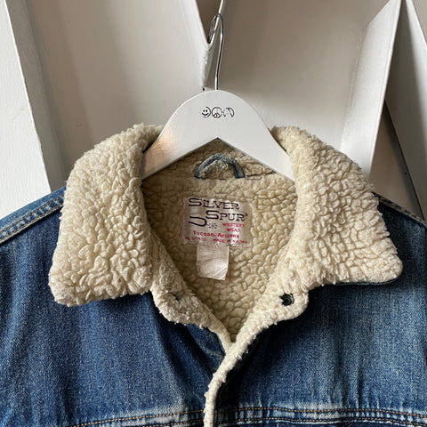 70’s Silver Spur Sherpa Denim Jacket - Large