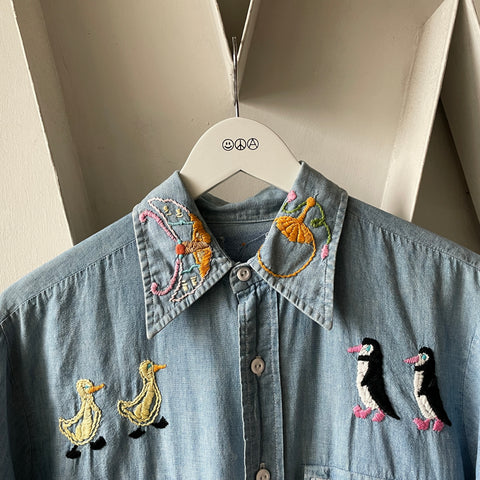 70's Embroidered Chambray - Large