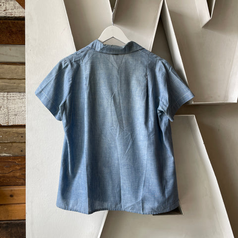 60’s Military Short Sleeve Chambray Blouse - XS