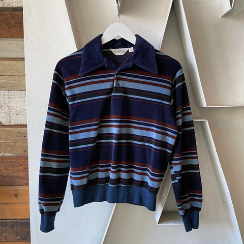 Striped Velour Collared Shirt - Medium
