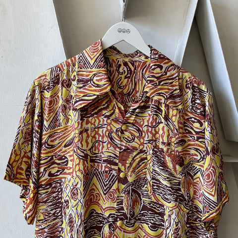 60’s Rayon Printed Button Up - XL