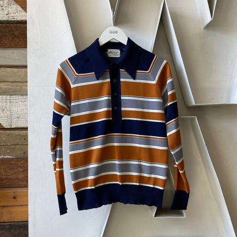 70’s Poly Striped Polo - Small