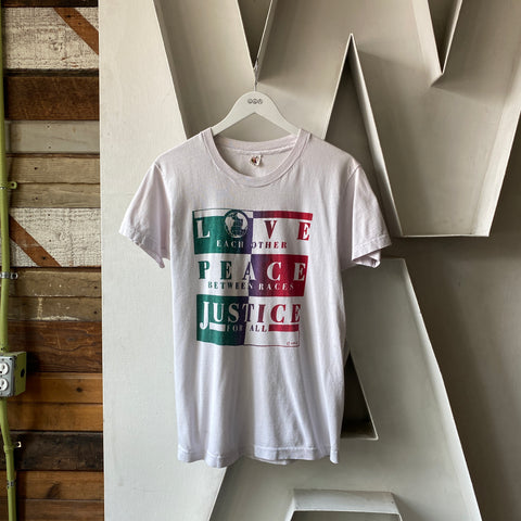 80’s Love Peace Justice Tee - Large