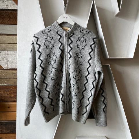 50’s Patterned Zip Sweater - Medium