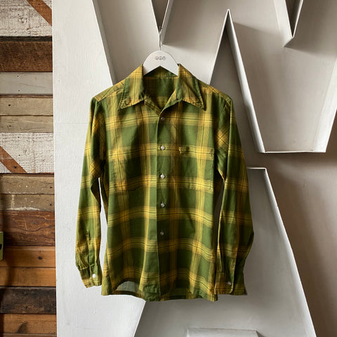 70's Plaid Loop Collar Shirt - Medium