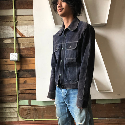 70’s Midnight Suede Trucker Jacket - Medium
