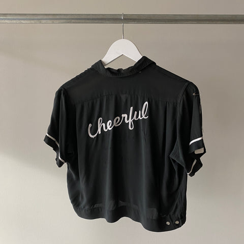 60's Cropped Black Bowling Shirt - Small
